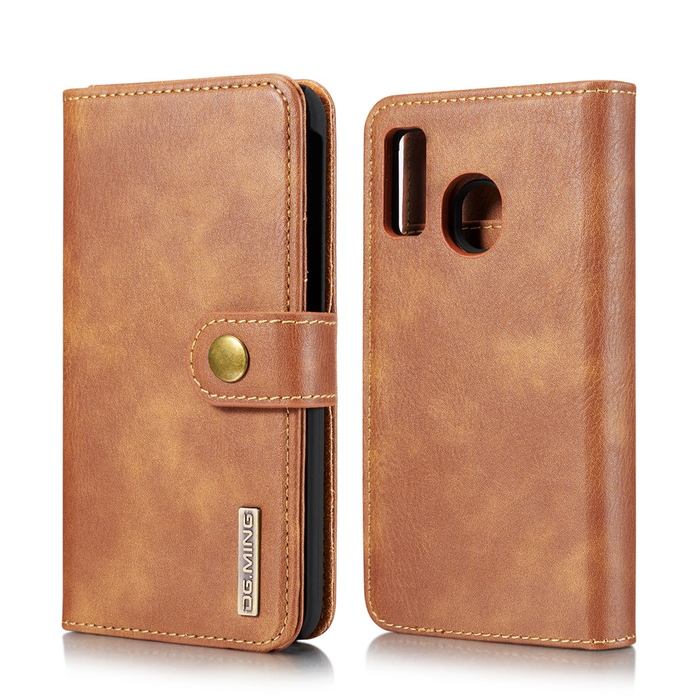 DG.MING Detachable PC Hard Case + Wallet Stand Split Leather Cover for Samsung Galaxy A40 - Brown-2