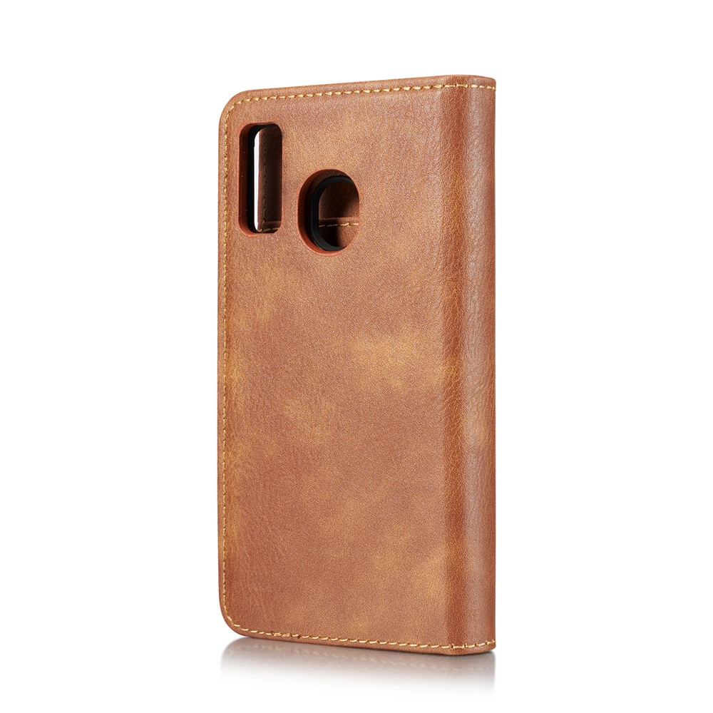 DG.MING Detachable PC Hard Case + Wallet Stand Split Leather Cover for Samsung Galaxy A40 - Brown-4