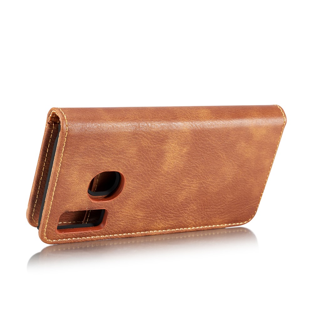 DG.MING Detachable PC Hard Case + Wallet Stand Split Leather Cover for Samsung Galaxy A40 - Brown-6