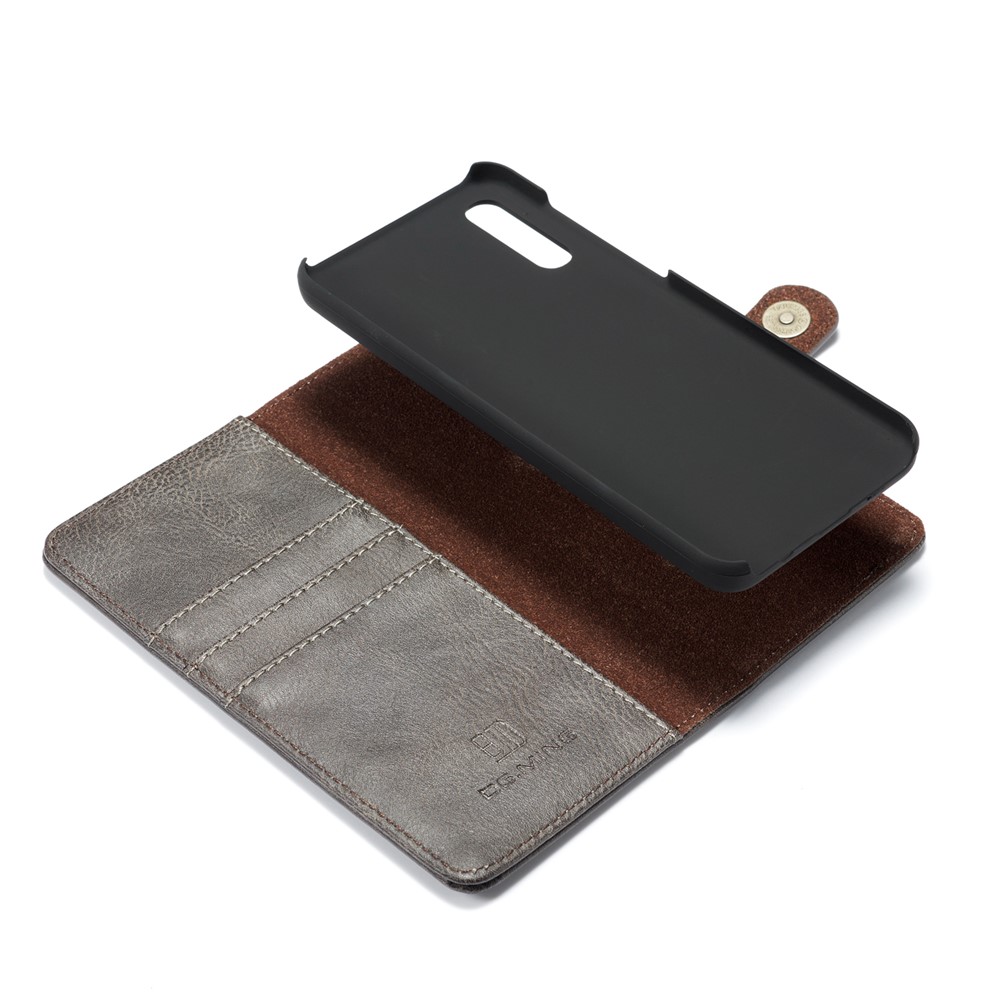 DG.MING Split Leather Phone Case Shell for Samsung Galaxy A50/A50s/A30s - Grey-10