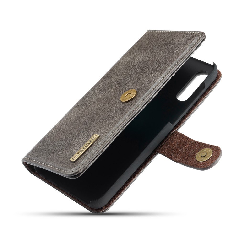 DG.MING Split Leather Phone Case Shell for Samsung Galaxy A50/A50s/A30s - Grey-8