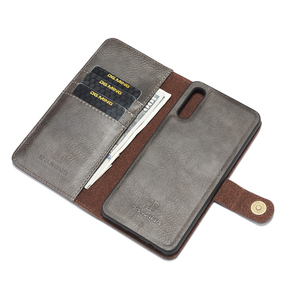 DG.MING Split Leather Phone Case Shell for Samsung Galaxy A50/A50s/A30s - Grey-9