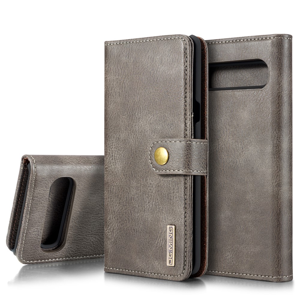 DG.MING Split Leather Phone Shell with Wallet Slot for Samsung Galaxy S10 5G - Grey-1