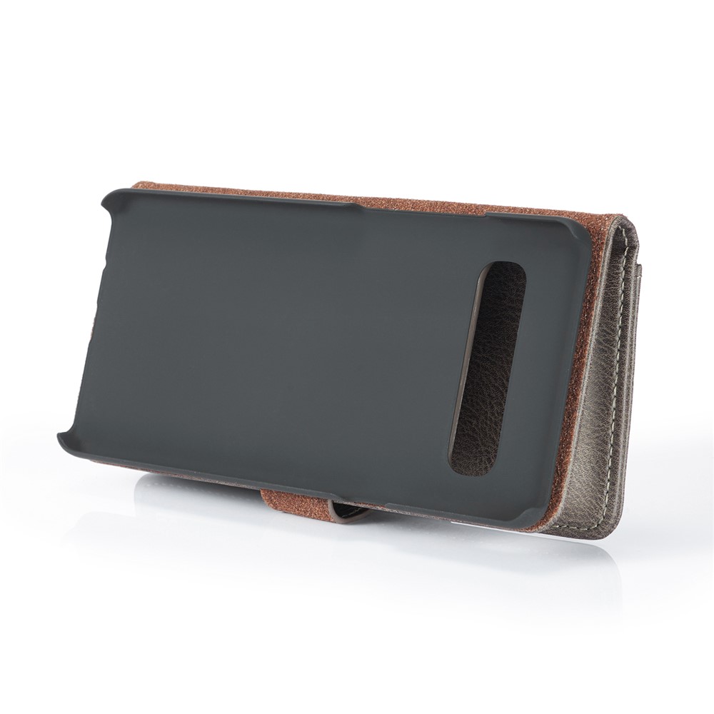 DG.MING Split Leather Phone Shell with Wallet Slot for Samsung Galaxy S10 5G - Grey-7