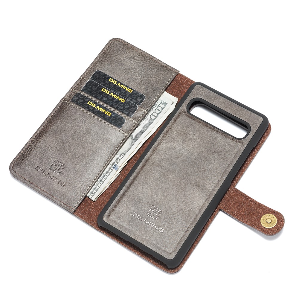 DG.MING Split Leather Phone Shell with Wallet Slot for Samsung Galaxy S10 5G - Grey-9