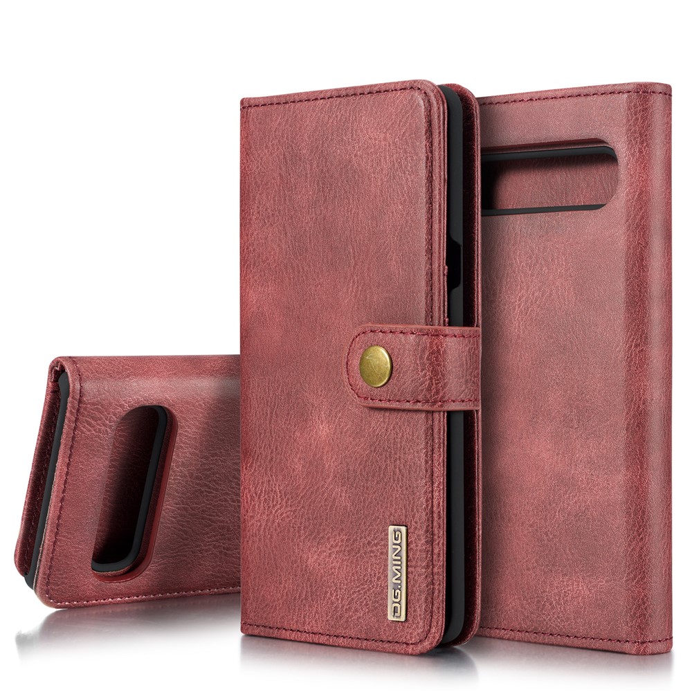 DG.MING Split Leather Phone Shell with Wallet Slot for Samsung Galaxy S10 5G - Red-1