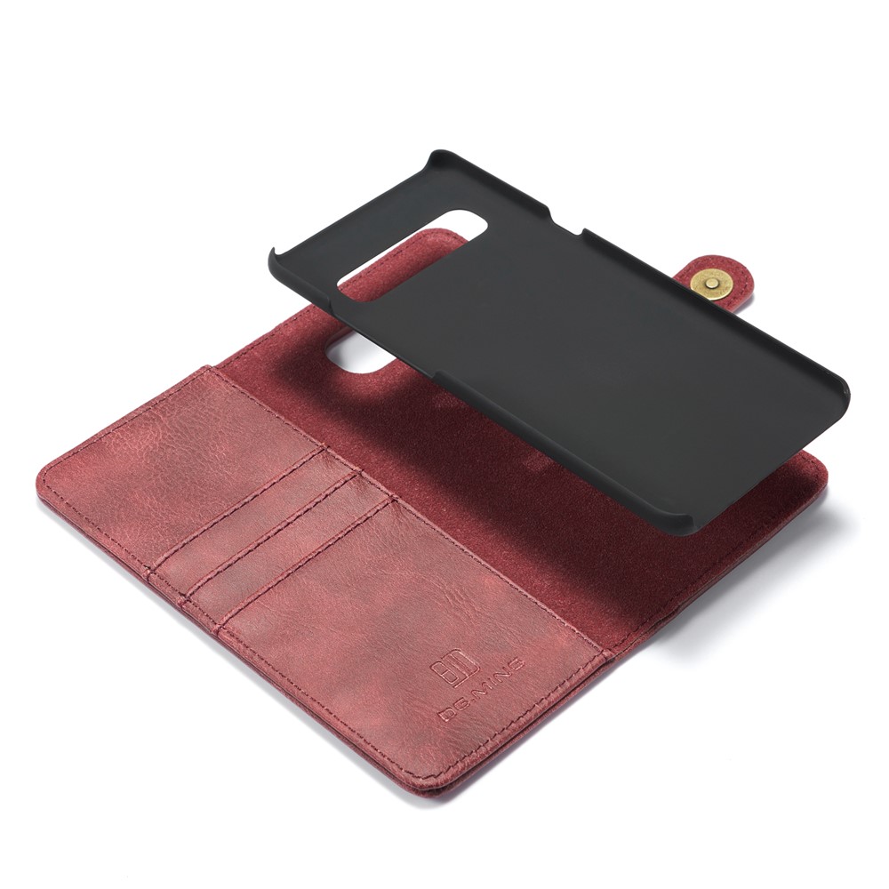 DG.MING Split Leather Phone Shell with Wallet Slot for Samsung Galaxy S10 5G - Red-10