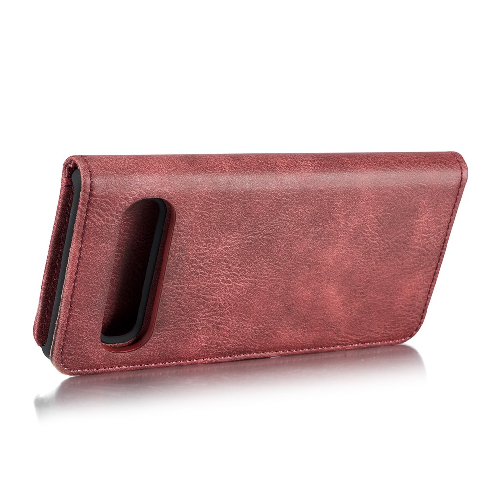 DG.MING Split Leather Phone Shell with Wallet Slot for Samsung Galaxy S10 5G - Red-6