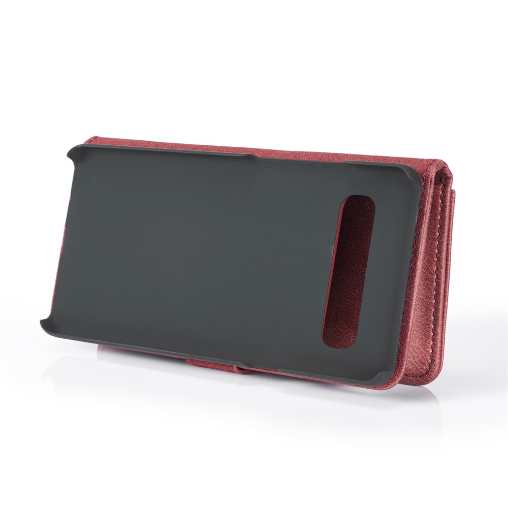DG.MING Split Leather Phone Shell with Wallet Slot for Samsung Galaxy S10 5G - Red-7