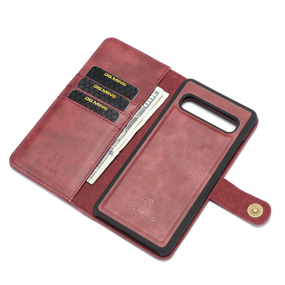 DG.MING Split Leather Phone Shell with Wallet Slot for Samsung Galaxy S10 5G - Red-9