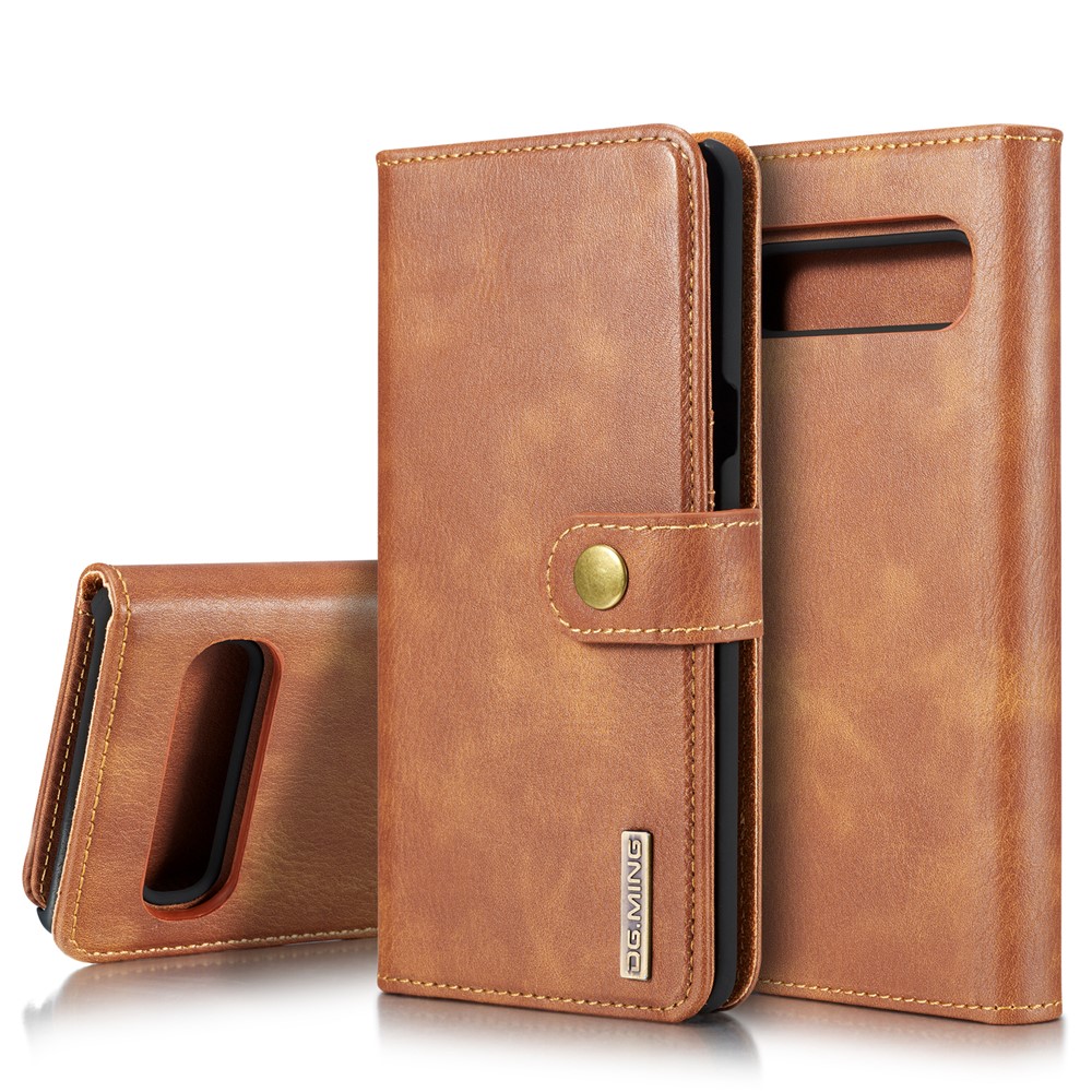 DG.MING Split Leather Phone Shell with Wallet Slot for Samsung Galaxy S10 5G - Brown