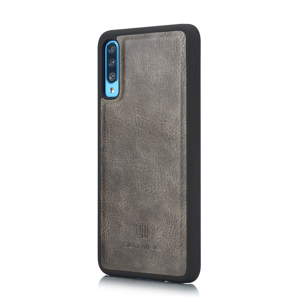 DG.MING Split Leather Phone Cover Shell for Samsung Galaxy A70 - Grey-5