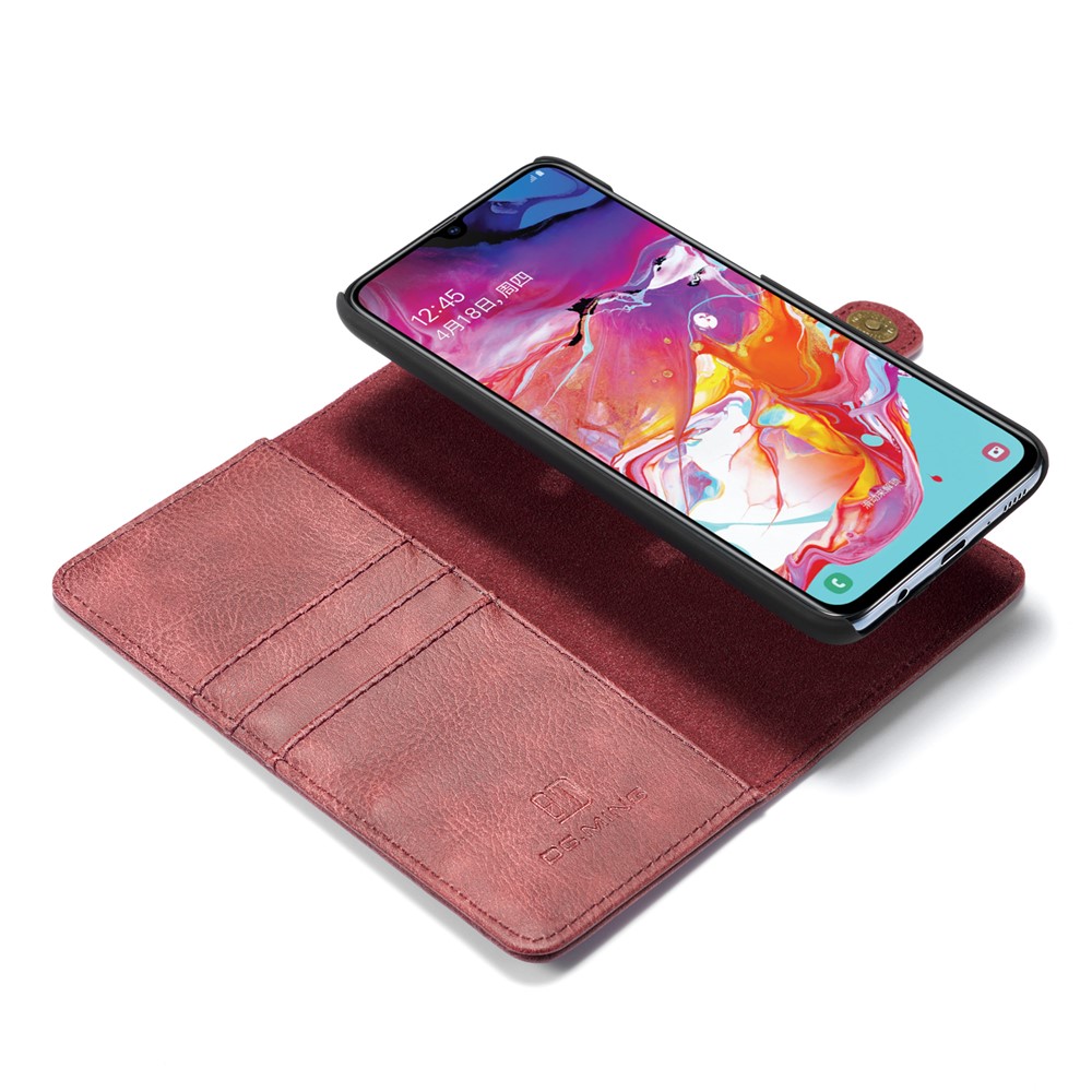 DG.MING Split Leather Phone Cover Shell for Samsung Galaxy A70 - Red-10