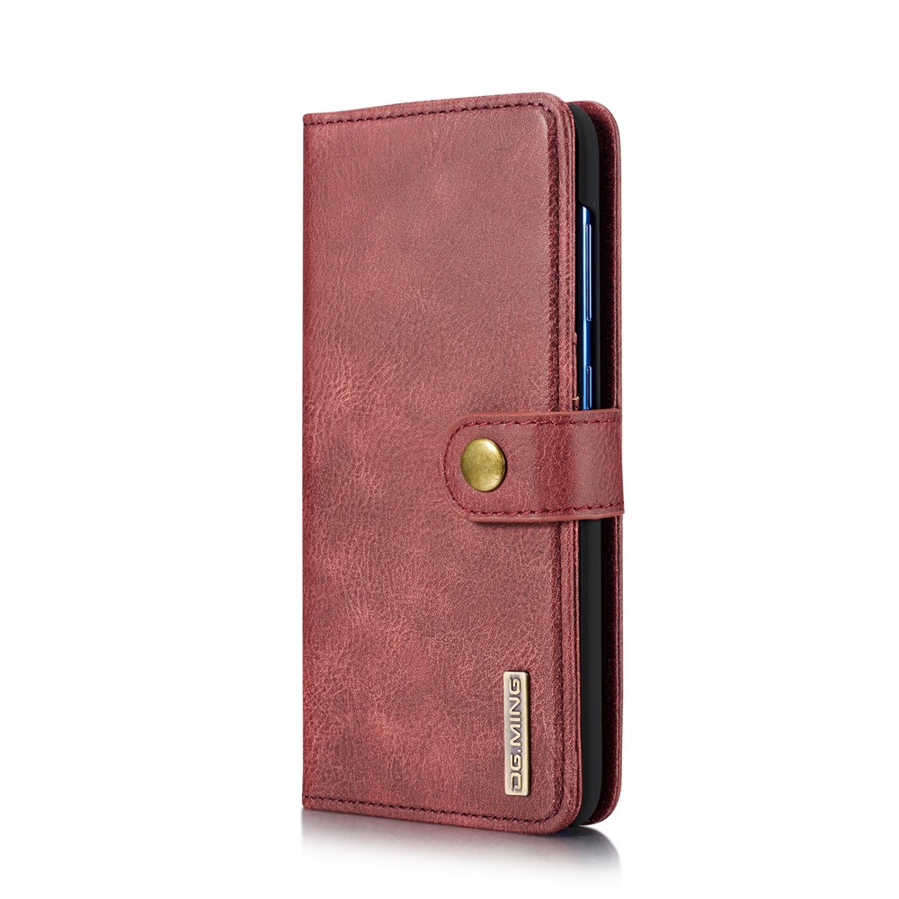 DG.MING Split Leather Phone Cover Shell for Samsung Galaxy A70 - Red-3