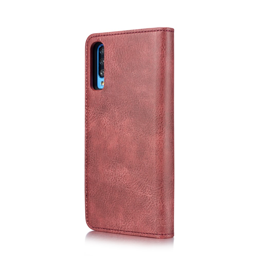 DG.MING Split Leather Phone Cover Shell for Samsung Galaxy A70 - Red-4