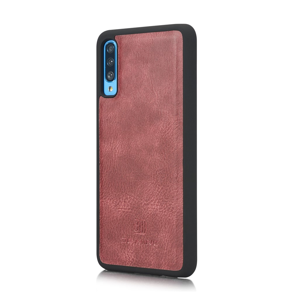 DG.MING Split Leather Phone Cover Shell for Samsung Galaxy A70 - Red-5