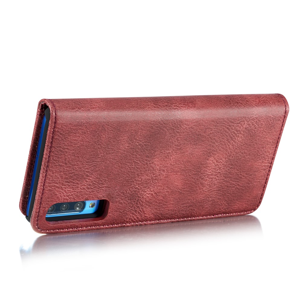DG.MING Split Leather Phone Cover Shell for Samsung Galaxy A70 - Red-6