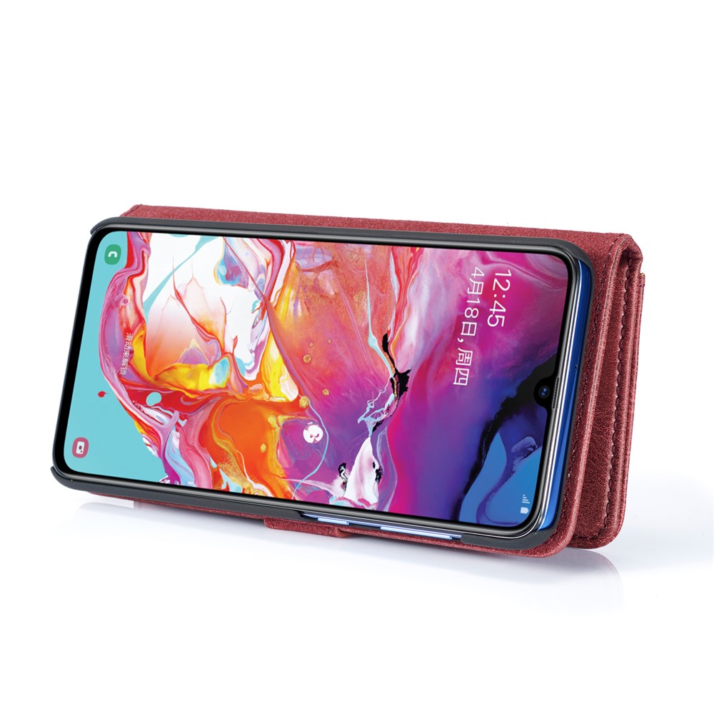 DG.MING Split Leather Phone Cover Shell for Samsung Galaxy A70 - Red-7