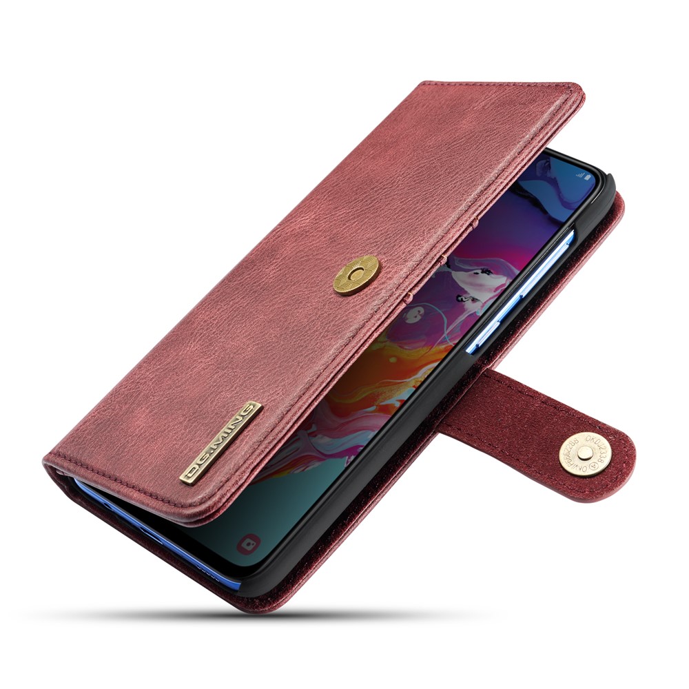 DG.MING Split Leather Phone Cover Shell for Samsung Galaxy A70 - Red-8