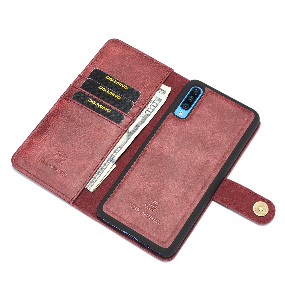 DG.MING Split Leather Phone Cover Shell for Samsung Galaxy A70 - Red-9