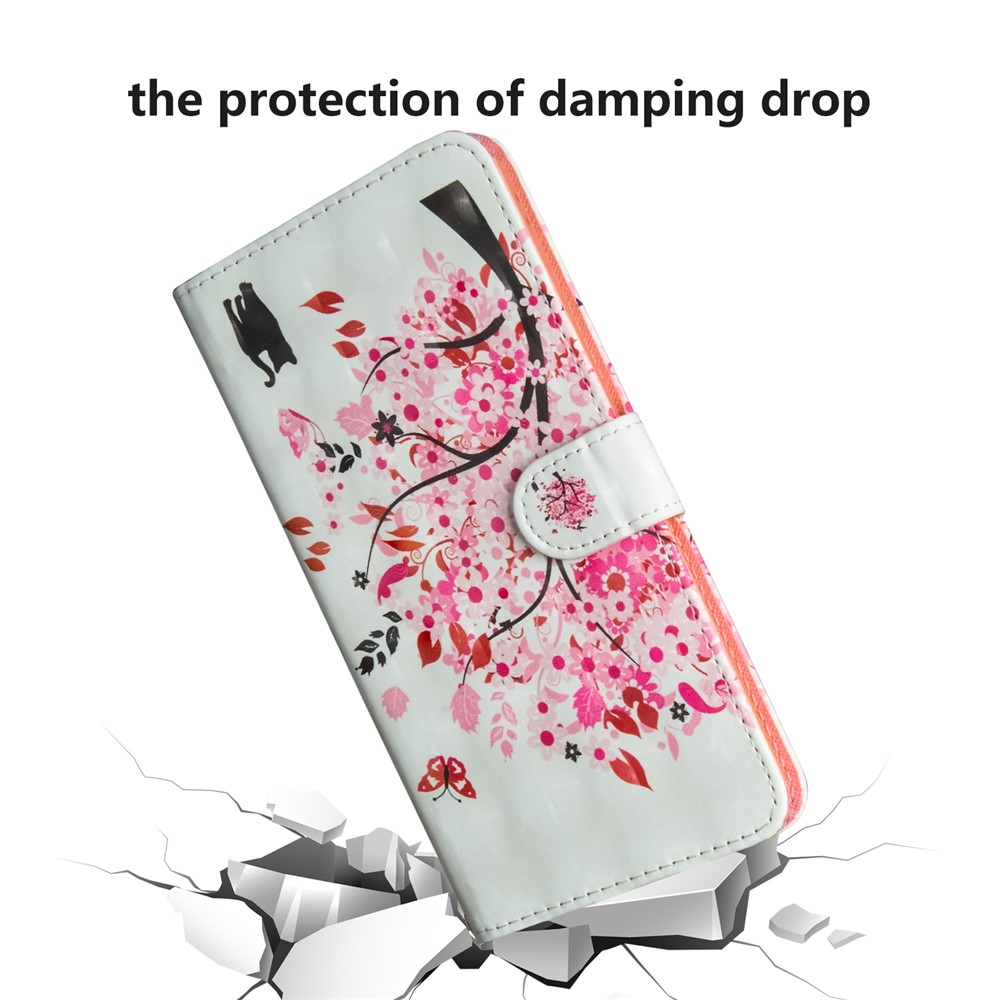 3D Printing Surface PU Leather with Wallet Cell Shell for Samsung Galaxy Note 10 / Note 10 5G  Plus / 10 Plus 5G - Cat and Flowered Tree-5