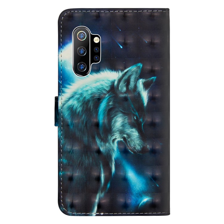 Surface D'impression 3D En Cuir PU Avec Coque De Portefeuille Pour Samsung Galaxy Note 10 Pro - Loup-3