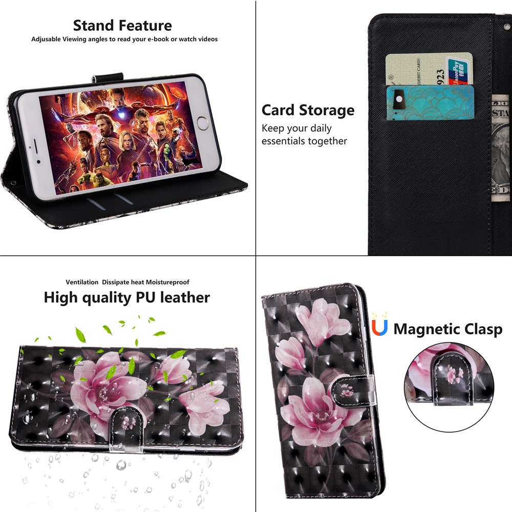 Printing Style Light Spot Decor Leather Wallet Phone Cover for Samsung Galaxy Note 10 Pro - Pink Flower-7