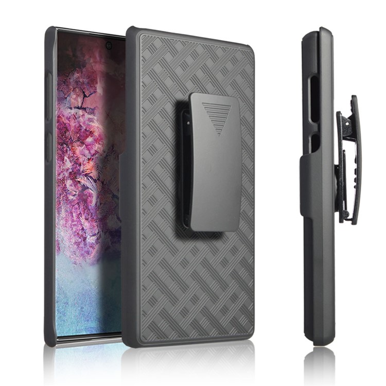 Woven Texture Belt Clip Kickstand PC + TPU Hybrid Holster Phone Case for Samsung Galaxy Note 10 Pro-1