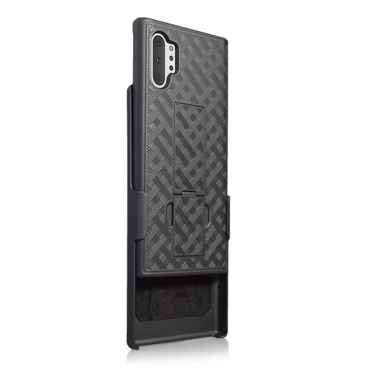 Woven Texture Belt Clip Kickstand PC + TPU Hybrid Holster Phone Case for Samsung Galaxy Note 10+/Note 10 Plus/10 Plus 5G-3