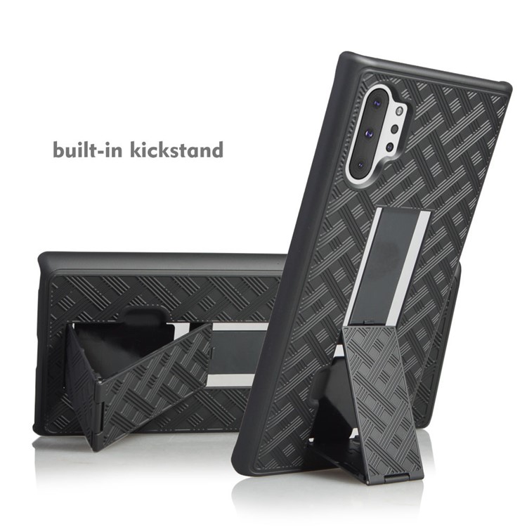 Woven Texture Belt Clip Kickstand PC + TPU Hybrid Holster Phone Case for Samsung Galaxy Note 10+/Note 10 Plus/10 Plus 5G-5