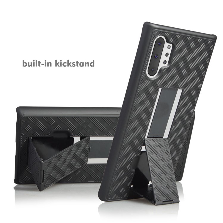 Woven Texture Belt Clip Kickstand PC + TPU Hybrid Holster Phone Case for Samsung Galaxy Note 10 Pro-5