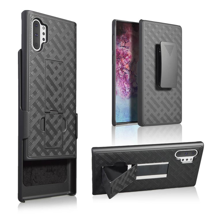 Woven Texture Belt Clip Kickstand PC + TPU Hybrid Holster Phone Case for Samsung Galaxy Note 10+/Note 10 Plus/10 Plus 5G-6
