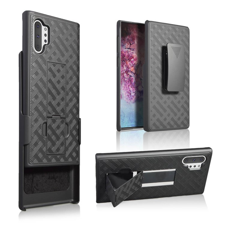 Woven Texture Belt Clip Kickstand PC + TPU Hybrid Holster Phone Case for Samsung Galaxy Note 10 Pro-6