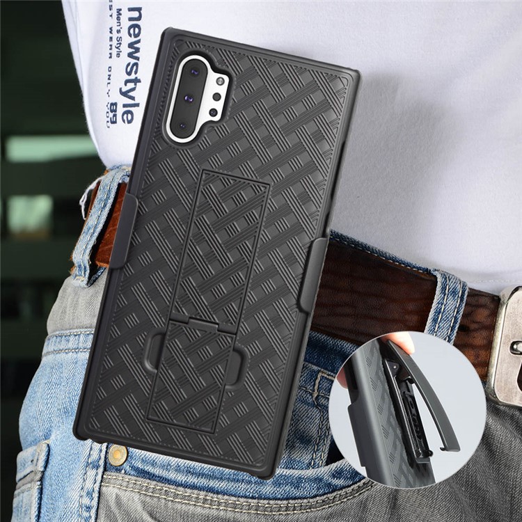 Woven Texture Belt Clip Kickstand PC + TPU Hybrid Holster Phone Case for Samsung Galaxy Note 10+/Note 10 Plus/10 Plus 5G-7