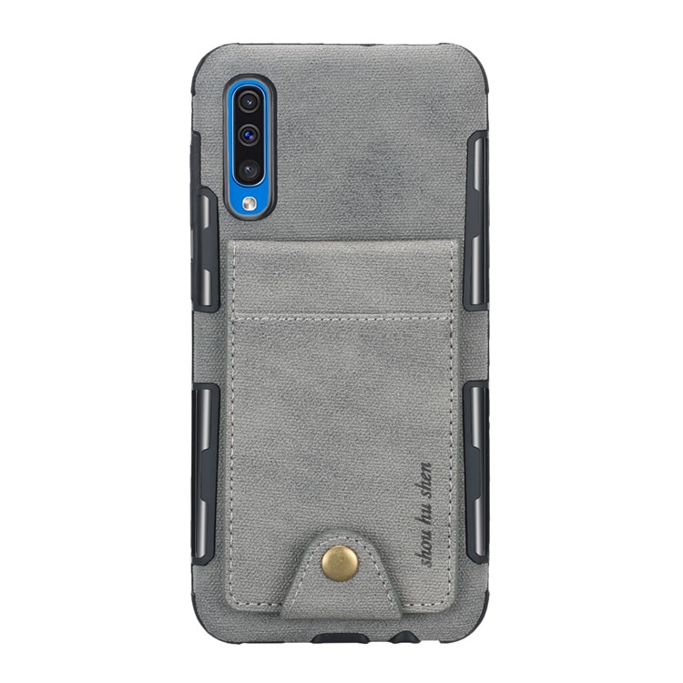 Vertical Flip PU Leather Coated Card Holder PC TPU Hybrid Phone Cover for Samsung Galaxy A50/A50s/A30s - Grey-2