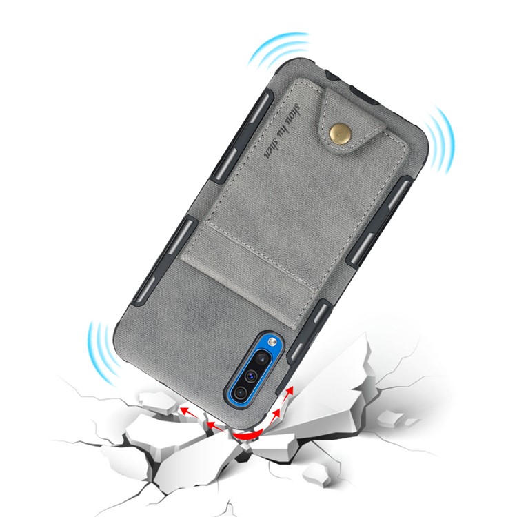 Vertical Flip PU Leather Coated Card Holder PC TPU Hybrid Phone Cover for Samsung Galaxy A50/A50s/A30s - Grey-3