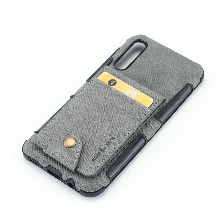 Vertical Flip PU Leather Coated Card Holder PC TPU Hybrid Phone Cover for Samsung Galaxy A50/A50s/A30s - Grey-4