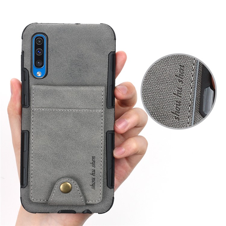 Vertical Flip PU Leather Coated Card Holder PC TPU Hybrid Phone Cover for Samsung Galaxy A50/A50s/A30s - Grey-6