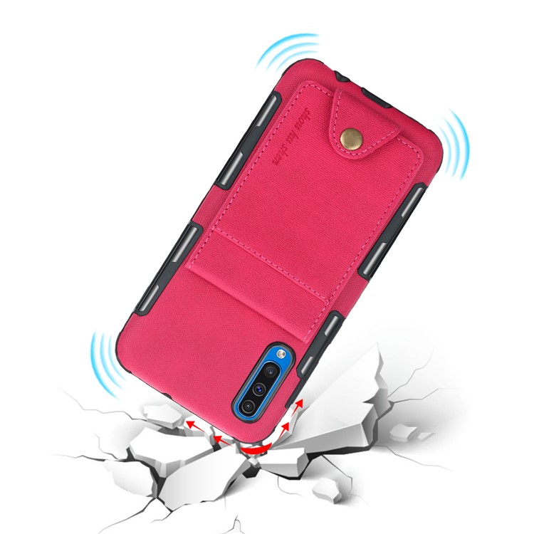 Vertical Flip PU Leather Coated Card Holder PC TPU Hybrid Phone Cover for Samsung Galaxy A50/A50s/A30s - Rose-3