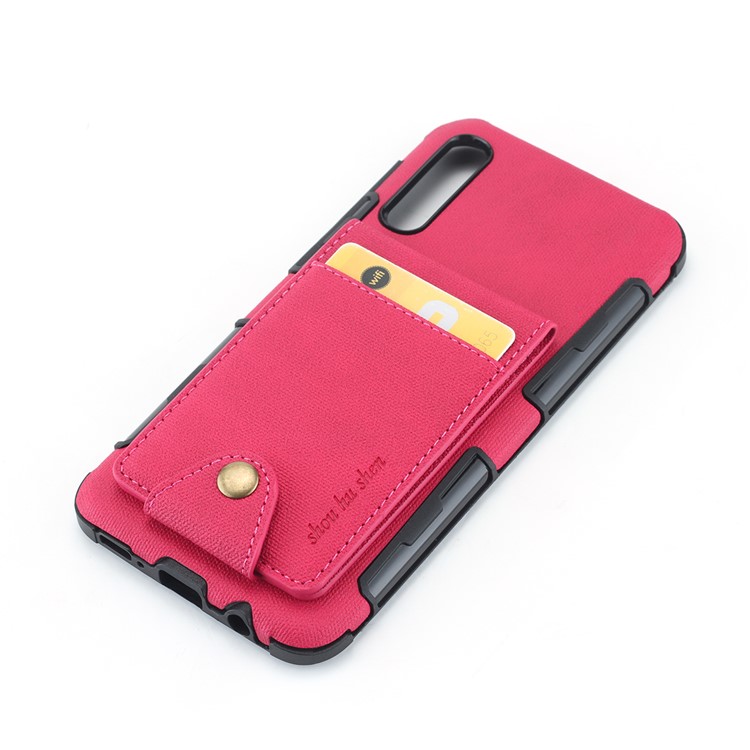 Vertical Flip PU Leather Coated Card Holder PC TPU Hybrid Phone Cover for Samsung Galaxy A50/A50s/A30s - Rose-4