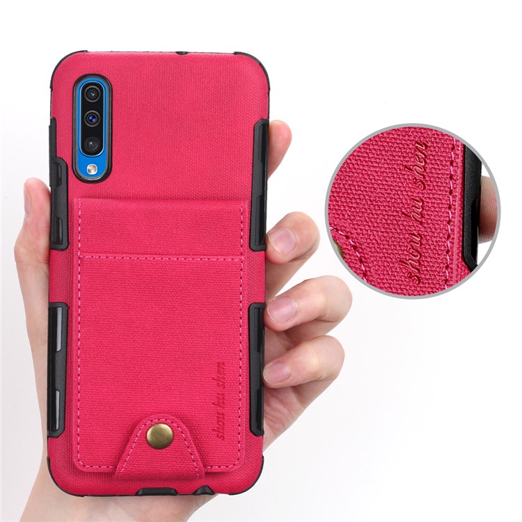 Vertical Flip PU Leather Coated Card Holder PC TPU Hybrid Phone Cover for Samsung Galaxy A50/A50s/A30s - Rose-6
