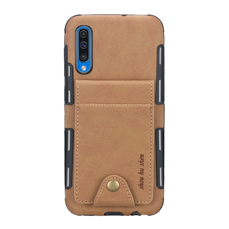 Vertical Flip PU Leather Coated Card Holder PC TPU Hybrid Phone Cover for Samsung Galaxy A50/A50s/A30s - Light Brown-2