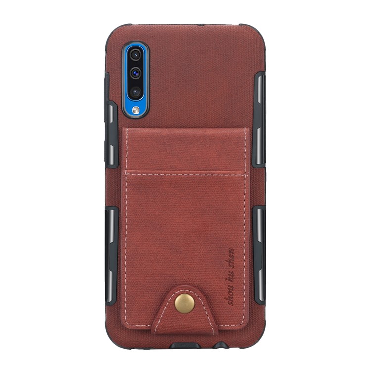 Vertical Flip PU Leather Coated Card Holder PC TPU Hybrid Phone Cover for Samsung Galaxy A50/A50s/A30s - Dark Brown-2