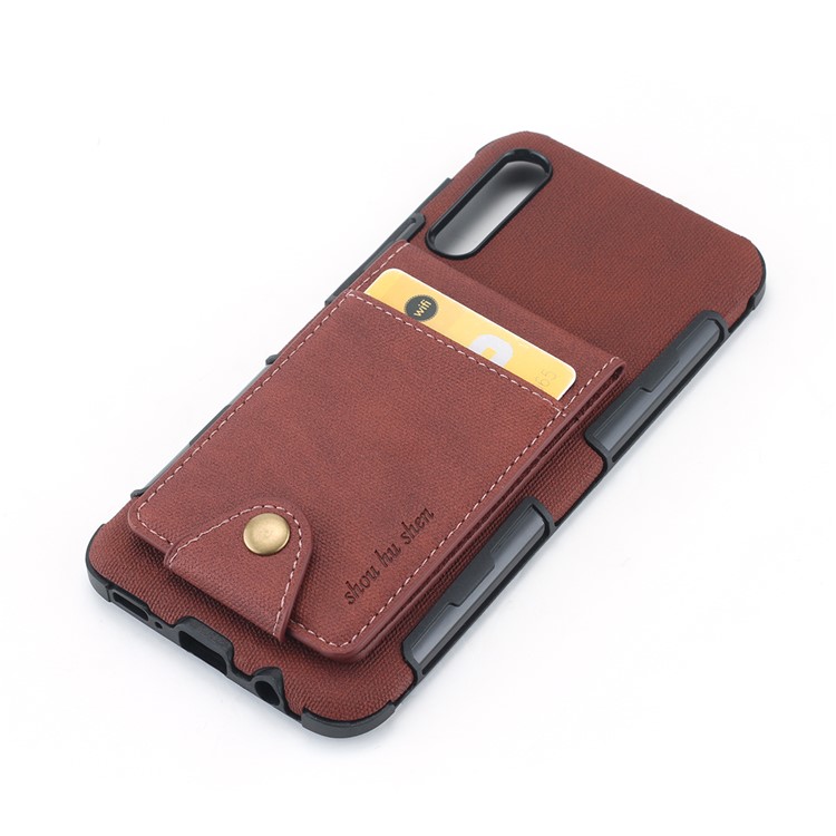 Vertical Flip PU Leather Coated Card Holder PC TPU Hybrid Phone Cover for Samsung Galaxy A50/A50s/A30s - Dark Brown-4