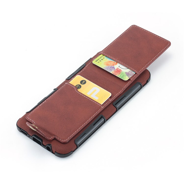 Vertical Flip PU Leather Coated Card Holder PC TPU Hybrid Phone Cover for Samsung Galaxy A50/A50s/A30s - Dark Brown-5