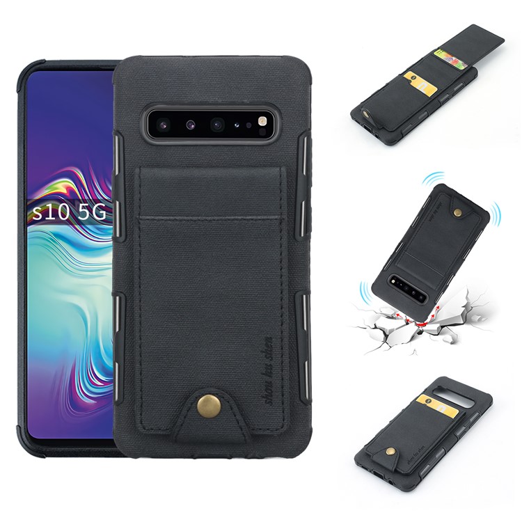 Vertikaler Schlag PU-Leder Beschichtete Kartenhalter PC TPU Hybride Telefonabdeckung Für Samsung-Galaxie S10 5G - Schwarz-1