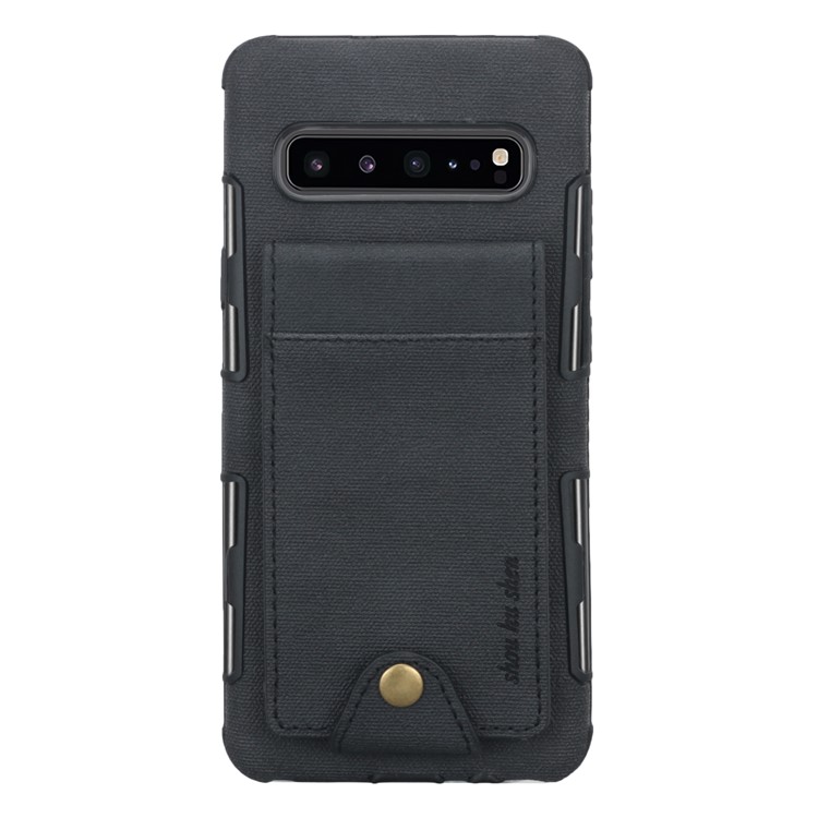 Vertikaler Schlag PU-Leder Beschichtete Kartenhalter PC TPU Hybride Telefonabdeckung Für Samsung-Galaxie S10 5G - Schwarz-2