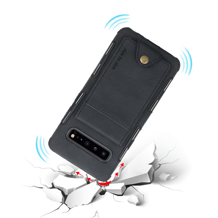 Vertikaler Schlag PU-Leder Beschichtete Kartenhalter PC TPU Hybride Telefonabdeckung Für Samsung-Galaxie S10 5G - Schwarz-5