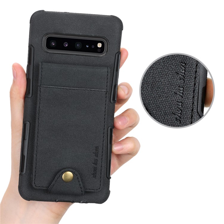 Vertikaler Schlag PU-Leder Beschichtete Kartenhalter PC TPU Hybride Telefonabdeckung Für Samsung-Galaxie S10 5G - Schwarz-6