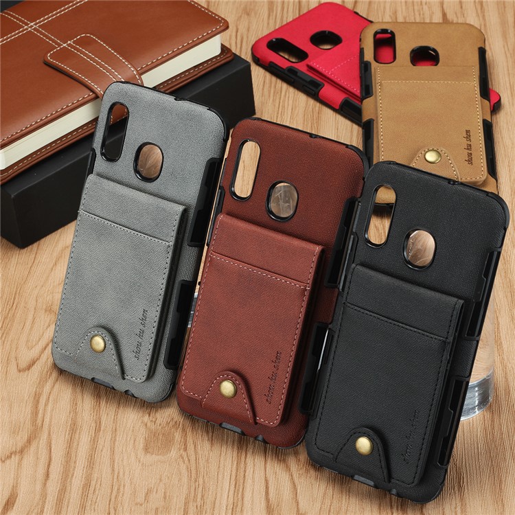 Vertikaler Schlag PU-Leder Beschichtete Kartenhalter PC TPU Hybride Telefonabdeckung Für Samsung-Galaxie S10 5G - Schwarz-9